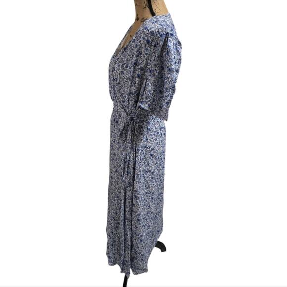 Loft Floral Blue White Midi Jungle Jacquard‎ Wrap Midi Dress Size 6 Small New - Picture 8 of 11